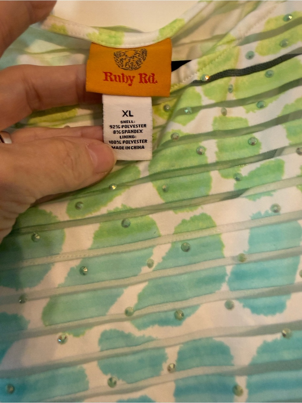 Ruby Rd. Blue Green Printed Top - Picture 4 of 4